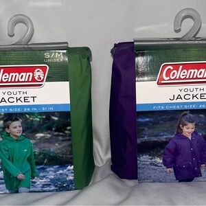Coleman Youth Rain Jacket S/M Unisex Waterproof Green & Purple New in Package